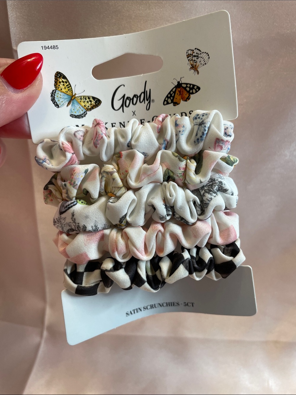 MacKenzie-Childs x Goody Satin Scrunchies 5Ct Courtly Check Floral Hair Ties - Picture 2 of 3